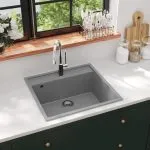 Chiuvetă de bucătărie cu orificiu de preaplin, gri, granit