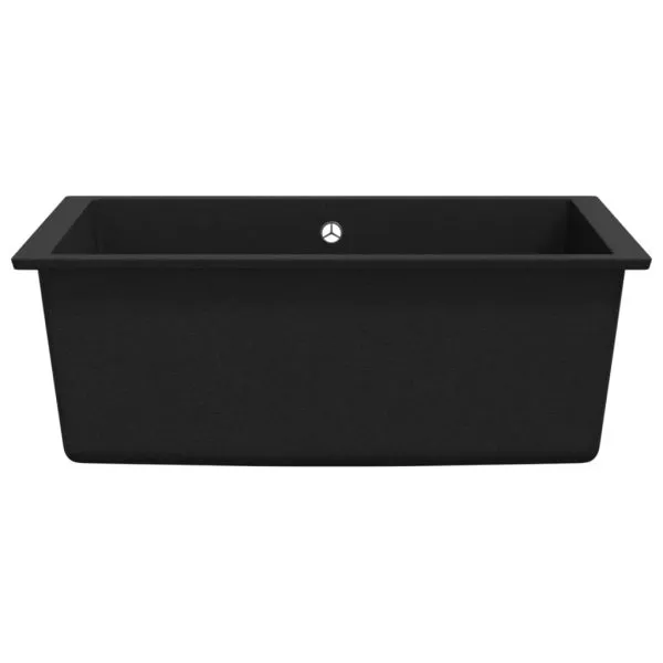 Chiuvetă de bucătărie cu orificiu de preaplin, negru, granit