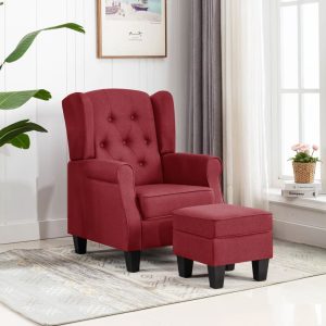 Fotoliu cu taburet pentru picioare, roșu vin, material textil