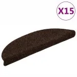 Covorașe autoadezive scări, 15 buc. maro, 56x17x3 cm, perforat