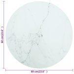 Blat masă alb Ø60×0,8 cm, sticlă securizată cu design marmură