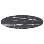 Blat masă negru Ø40×0,8 cm, sticlă securizată cu design marmură