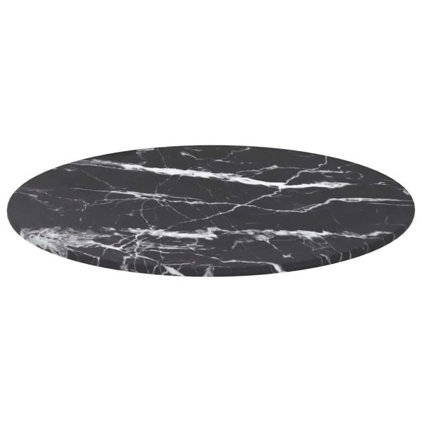 Blat masă negru Ø40×0,8 cm, sticlă securizată cu design marmură