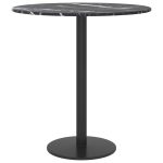 Blat masă negru Ø40×0,8 cm, sticlă securizată cu design marmură
