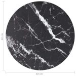 Blat masă negru Ø40×0,8 cm, sticlă securizată cu design marmură