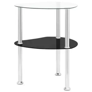 Masă laterală 2 niveluri transparent/negru 38x38x50 cm sticlă