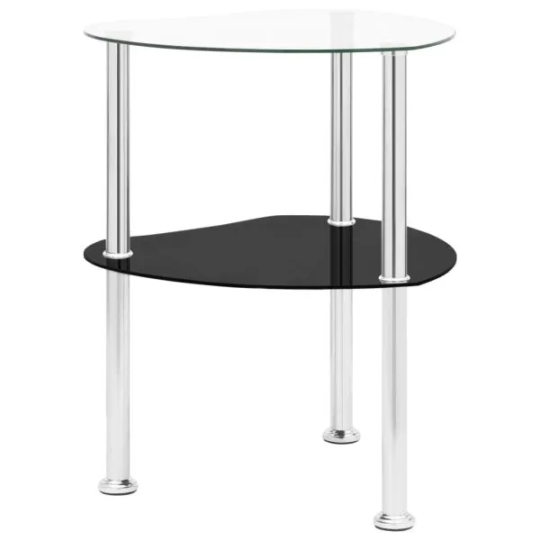 Masă laterală 2 niveluri transparent/negru 38x38x50 cm sticlă