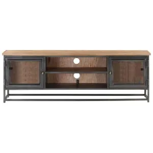 Comodă TV, gri, 120 x 30 x 40 cm, lemn masiv de acacia/oțel