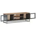 Comodă TV, gri, 120 x 30 x 40 cm, lemn masiv de acacia/oțel