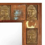 Oglindă cu plăci Buddha, 50×80 cm, lemn masiv reciclat