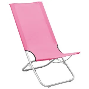 Scaune de plajă pliante, 2 buc., roz, material textil
