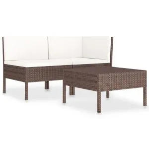 Set mobilier relaxare grădină cu perne 3 piese maro poliratan
