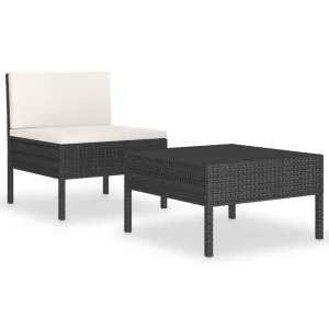 Set mobilier de grădină cu perne, 2 piese, negru, poliratan