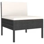 Set mobilier de grădină cu perne, 2 piese, negru, poliratan