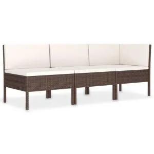 Set mobilier relaxare grădină cu perne 3 piese maro poliratan