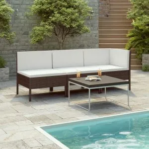 Set mobilier relaxare grădină cu perne 3 piese maro poliratan