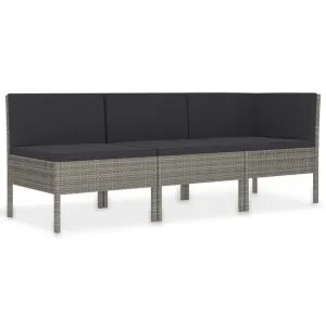 Set mobilier de grădină cu perne, 3 piese, gri, poliratan