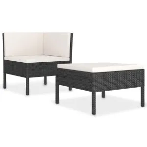 Set mobilier de grădină cu perne, 2 piese, negru, poliratan