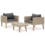 Set mobilier de grădină cu perne, 3 piese, bej, poliratan