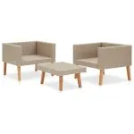 Set mobilier de grădină cu perne, 3 piese, bej, poliratan