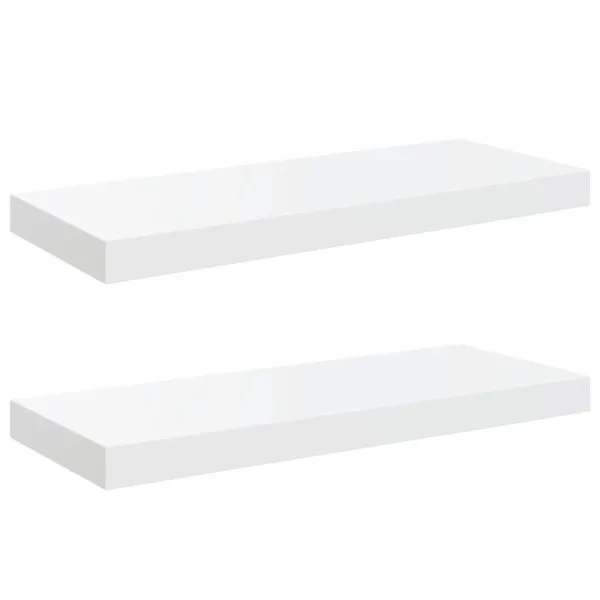 Rafturi de perete, 2 buc., alb extralucios, 60×23,5×3,8 cm, MDF