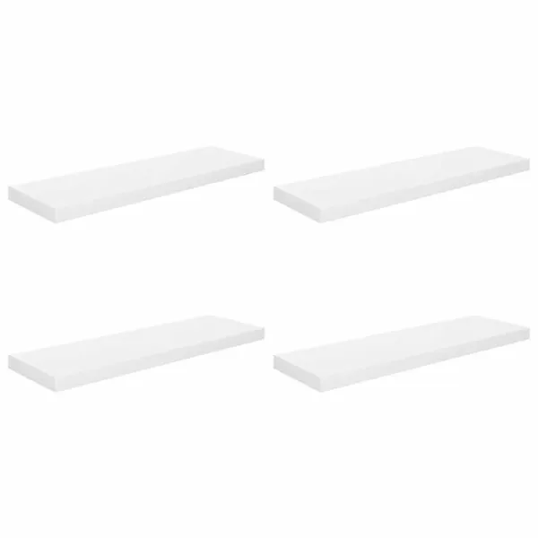 Rafturi de perete, 4 buc., alb extralucios, 80×23,5×3,8 cm, MDF