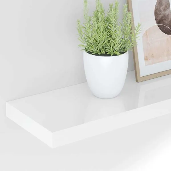 Rafturi de perete, 4 buc., alb extralucios, 80×23,5×3,8 cm, MDF