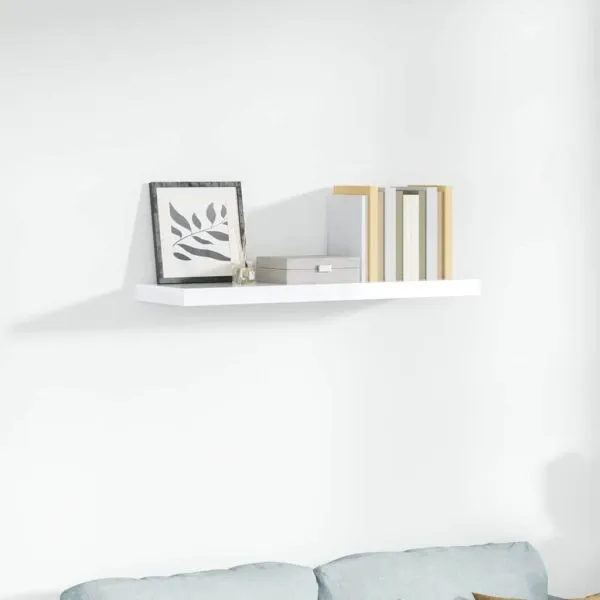 Raft de perete suspendat, alb extralucios, 90×23,5×3,8 cm, MDF