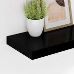 Raft de perete suspendat, negru extralucios, 40x23x3,8 cm, MDF