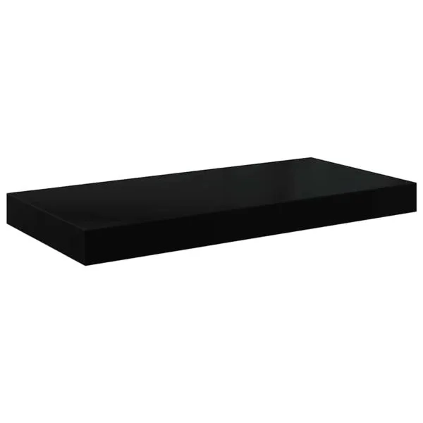 Raft de perete suspendat, negru extralucios, 50x23x3,8 cm, MDF