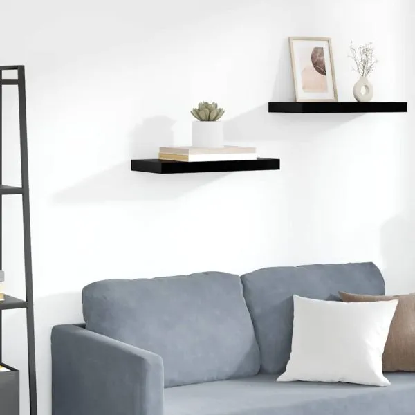 Raft de perete suspendat, negru extralucios, 50x23x3,8 cm, MDF