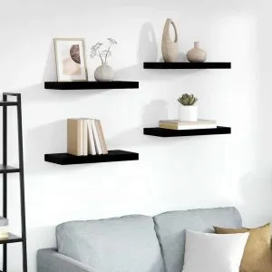 Rafturi de perete, 4 buc., negru extralucios, 50x23x3,8 cm, MDF