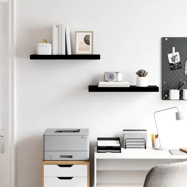 Rafturi de perete 2 buc. negru extralucios, 60×23,5×3,8 cm, MDF