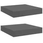 Rafturi de perete, 2 buc., gri extralucios, 23×23,5×3,8 cm, MDF