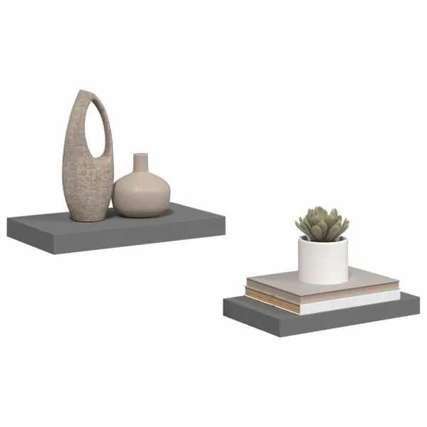 Rafturi de perete, 2 buc., gri extralucios, 40x23x3,8 cm, MDF
