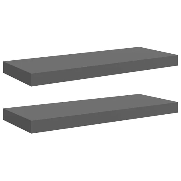 Rafturi de perete, 2 buc., gri extralucios, 60×23,5×3,8 cm, MDF
