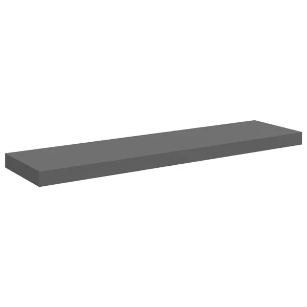 Raft de perete suspendat, gri extralucios, 90×23,5×3,8 cm, MDF