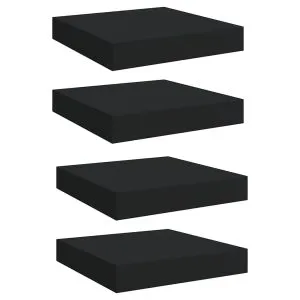 Rafturi de perete suspendate, 4 buc., negru, 23×23,5×3,8 cm MDF