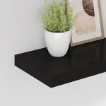 Rafturi de perete suspendate 2 buc., negru, 40x23x3,8 cm, MDF