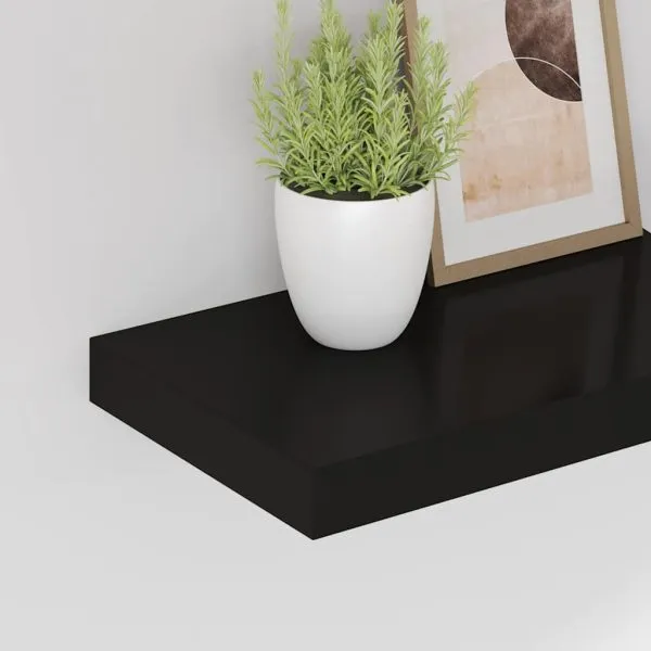 Rafturi de perete suspendate 2 buc., negru, 40x23x3,8 cm, MDF