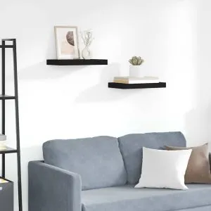 Rafturi de perete suspendate 2 buc., negru, 40x23x3,8 cm, MDF