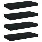 Rafturi de perete suspendate, 4 buc., negru, 50x23x3,8 cm, MDF