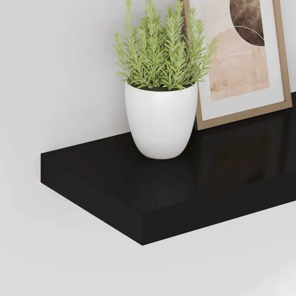 Rafturi de perete suspendate, 2 buc., negru, 60×23,5×3,8 cm MDF