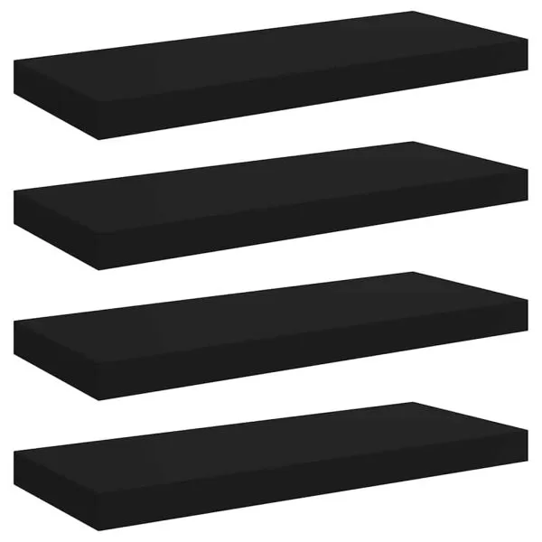 Rafturi de perete, 4 buc., negru, 60 x 23,5 x 3,8 cm, MDF