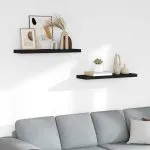 Rafturi de perete suspendate 2 buc., negru, 80×23,5×3,8 cm, MDF