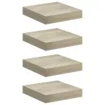 Rafturi perete suspendate, 4 buc., stejar, 23×23,5×3,8 cm, MDF