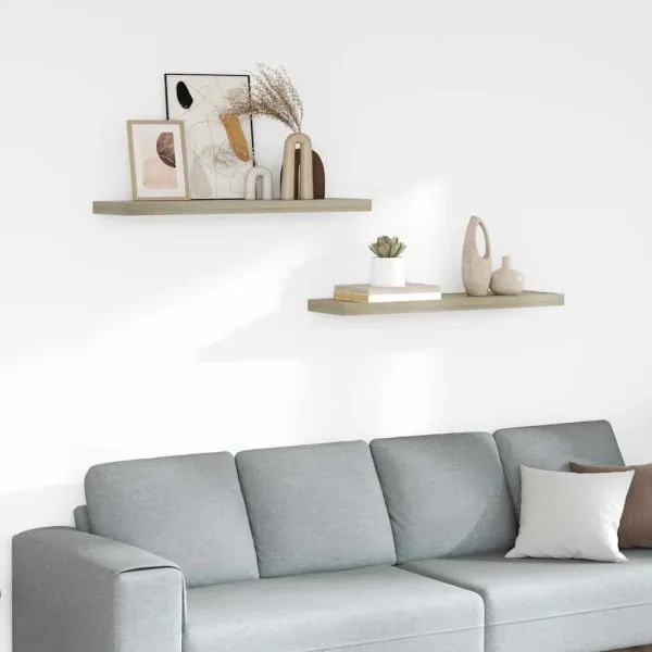Rafturi de perete suspendate 2 buc., stejar, 90×23,5×3,8 cm MDF