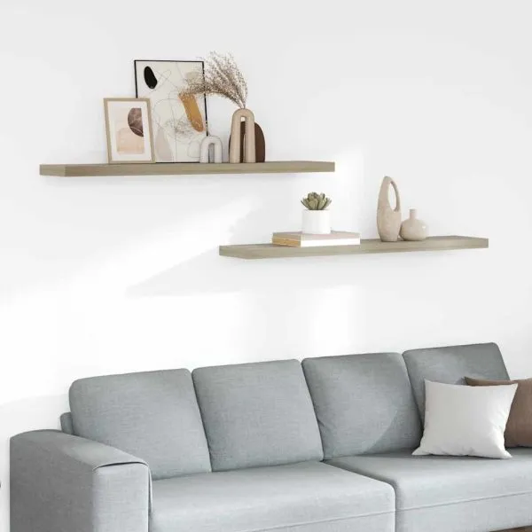 Rafturi perete suspendate, 2 buc., stejar, 120×23,5×3,8 cm, MDF