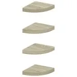 Rafturi colțar de perete, 4 buc., stejar, 25 x 25 x 3,8 cm, MDF