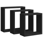 Rafturi cub de perete, 3 buc., negru, MDF